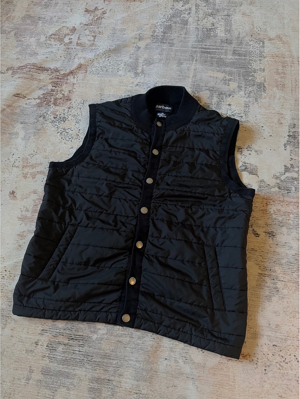 Barbour black button up quilted vest weather comfort large